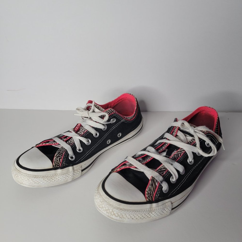 Black and Pink Double Tongue Converse
